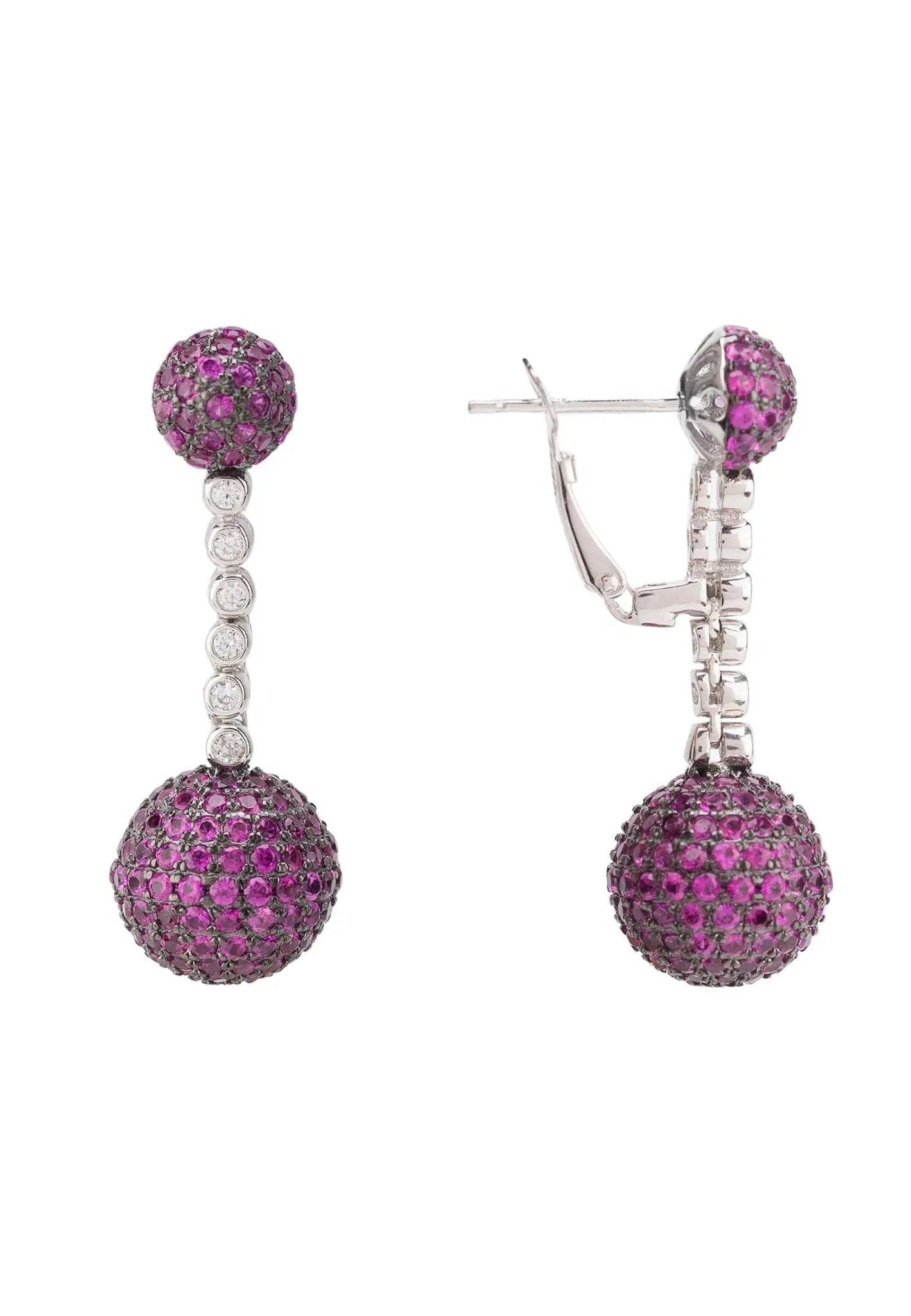 Cannes Sphere Drop Earrings Silver Ruby Pink Cz