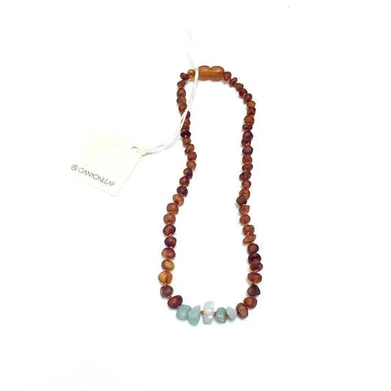 Canyon Leaf Baltic Amber   Amazonite Necklace (Youth's Sizes)