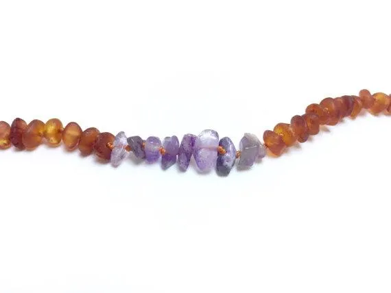 Canyon Leaf Baltic Amber   Amethyst Necklace (Adult's Sizes)