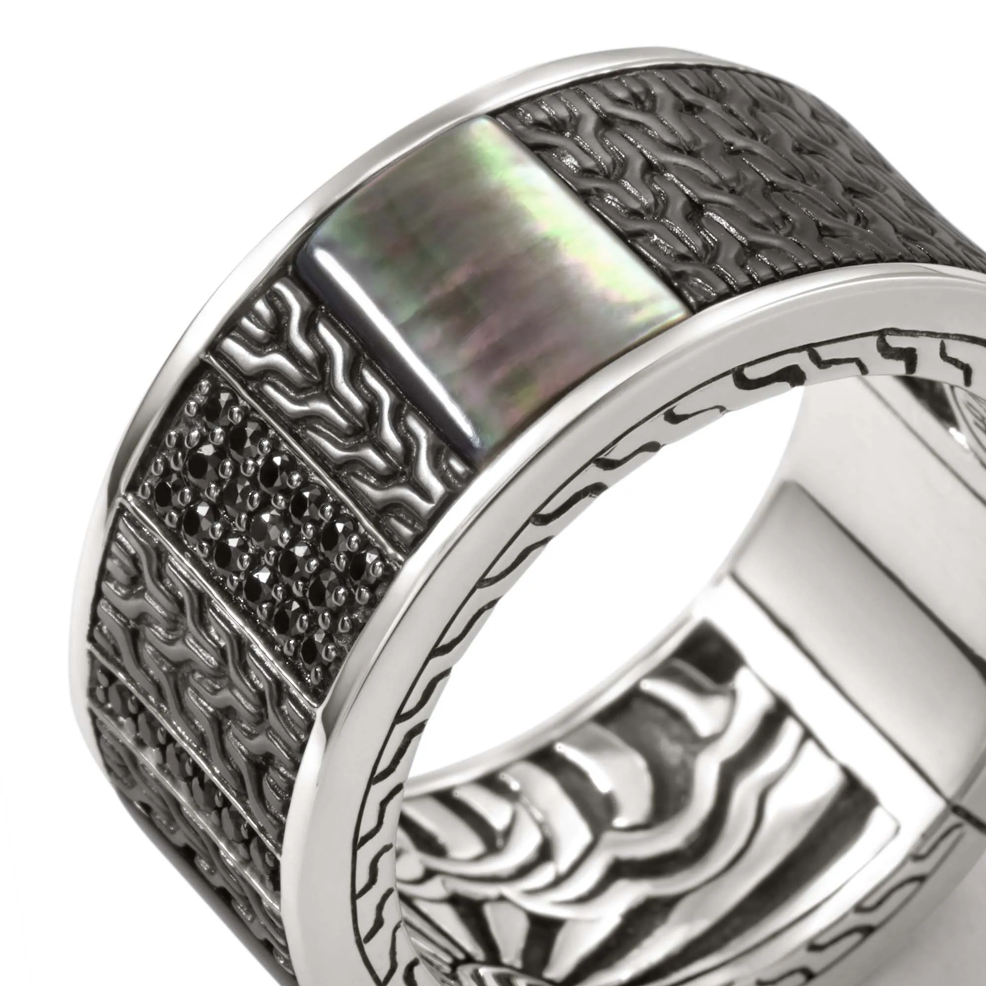 Carved Chain Ring with Mother of Pearl Inlay