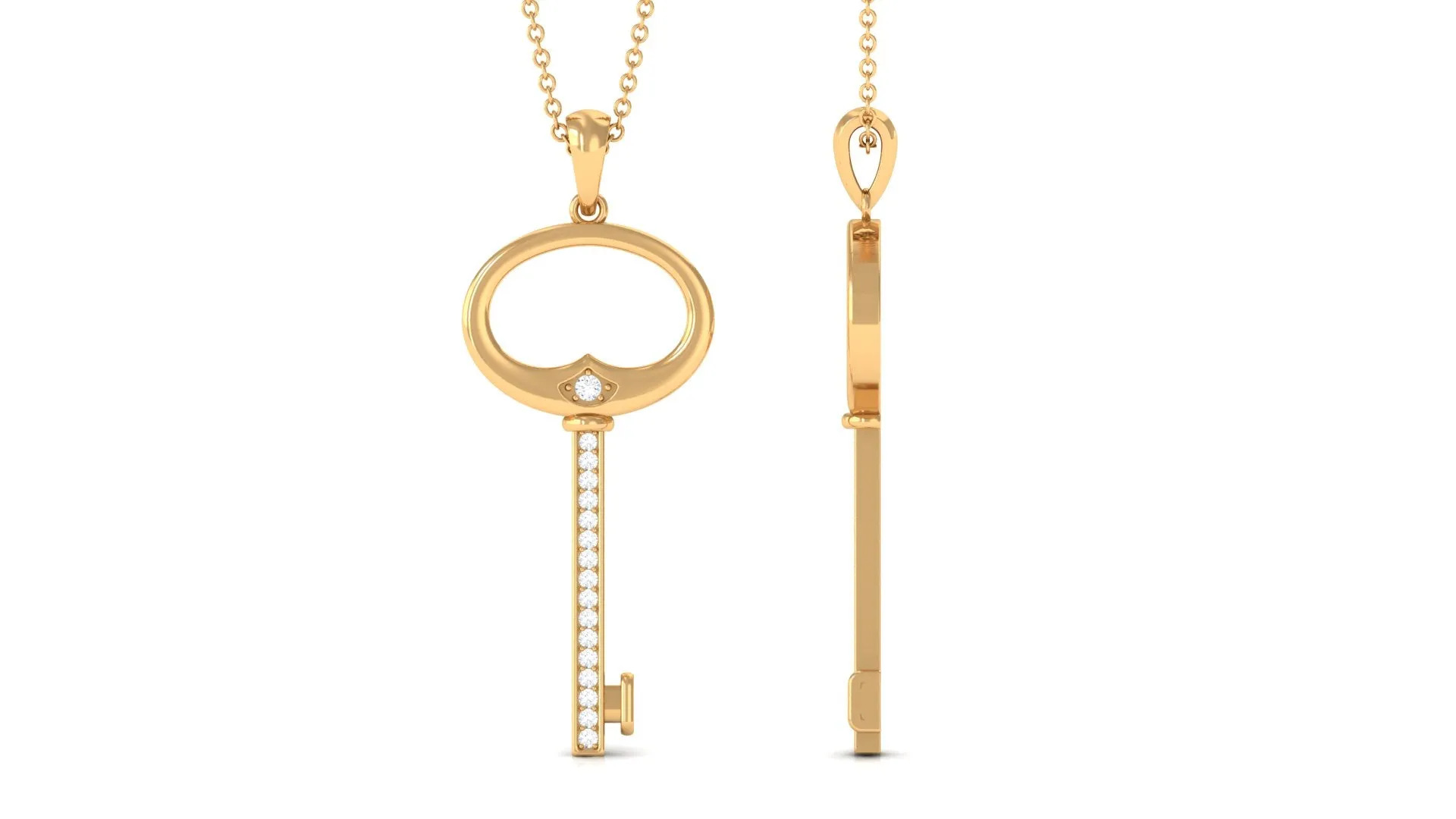 Certified Moissanite Key Modern Pendant Necklace