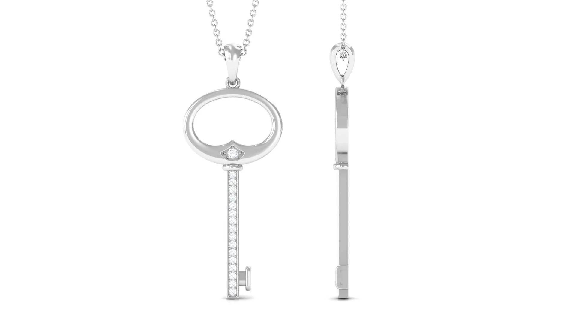 Certified Moissanite Key Modern Pendant Necklace