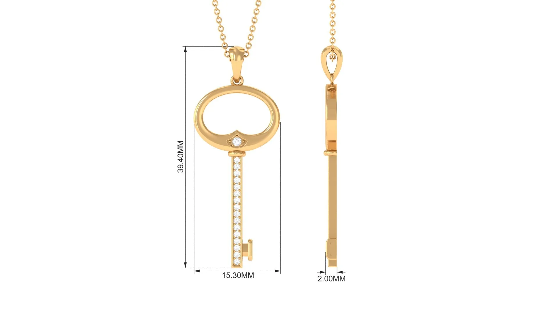 Certified Moissanite Key Modern Pendant Necklace