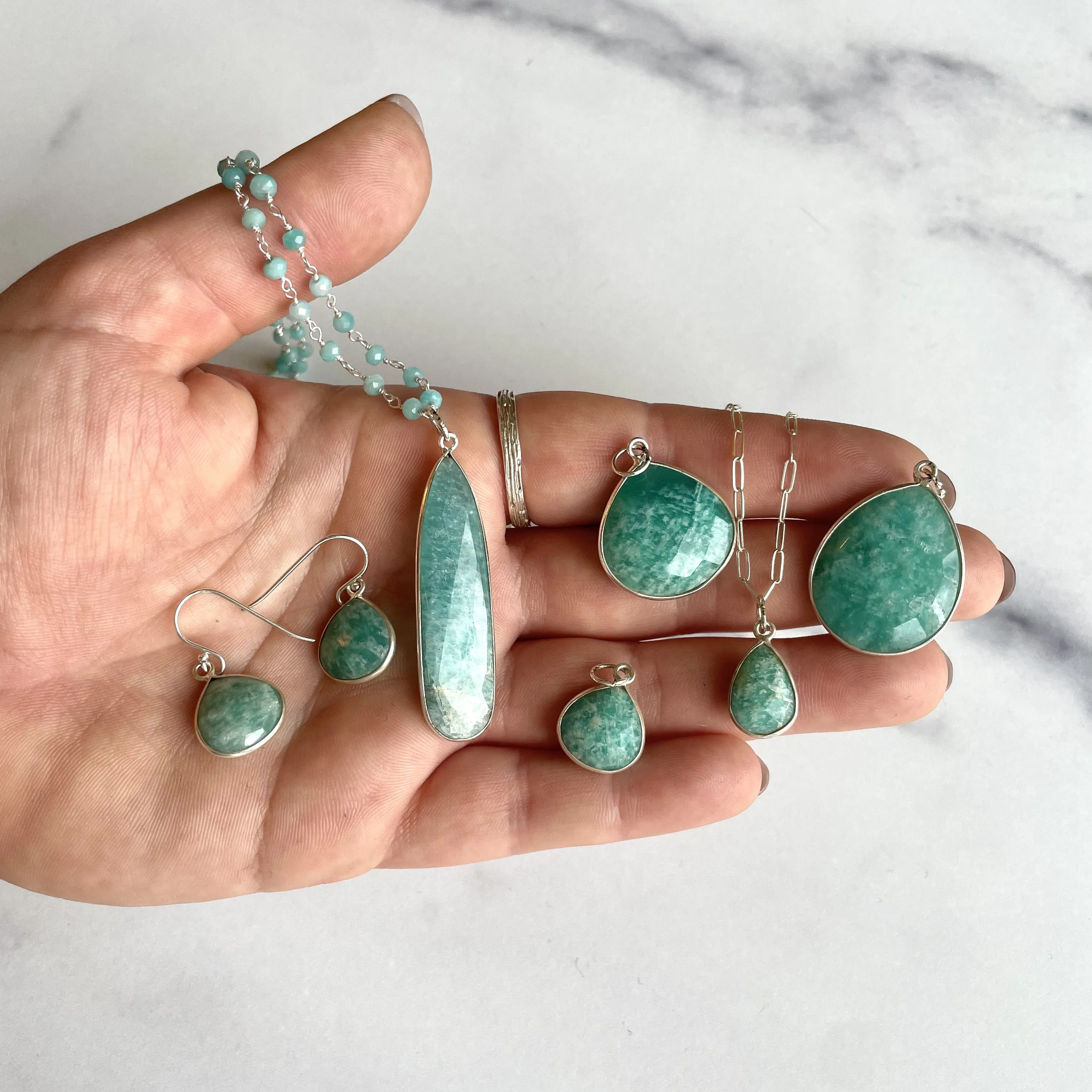 Channel Set Amazonite Heart Shape Earrings
