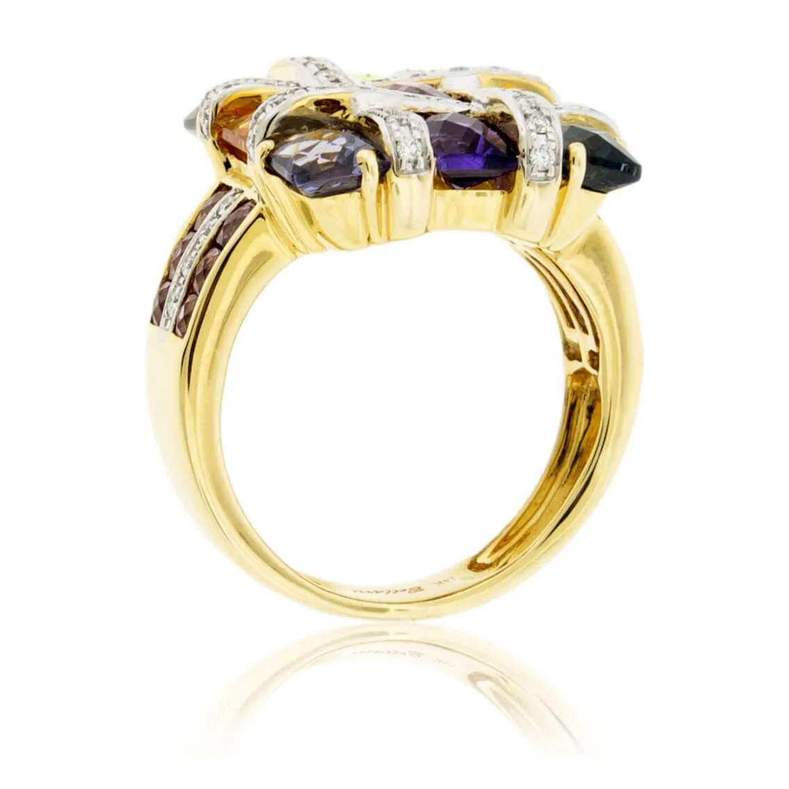 Checkerboard Mixed Gemstone and Diamond Accented Ring