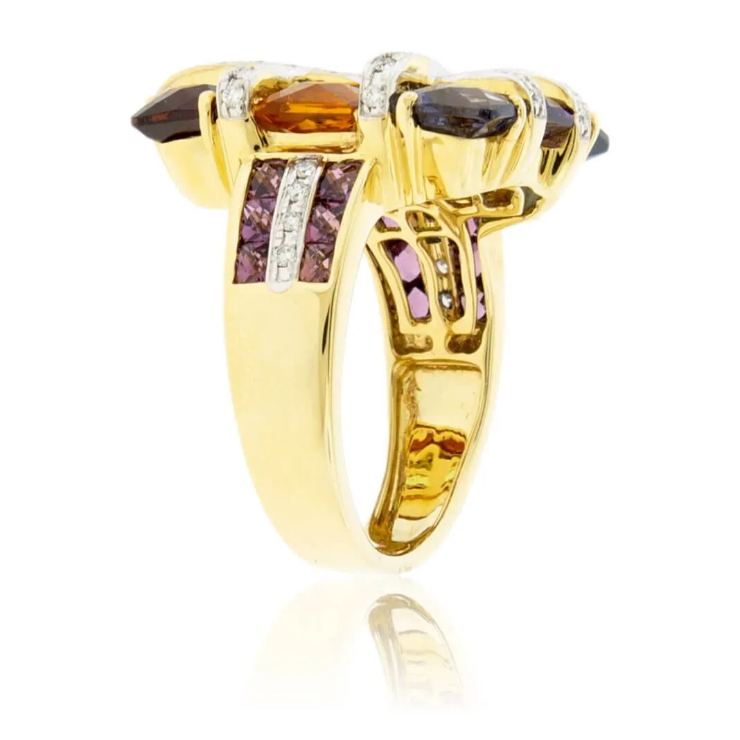 Checkerboard Mixed Gemstone and Diamond Accented Ring