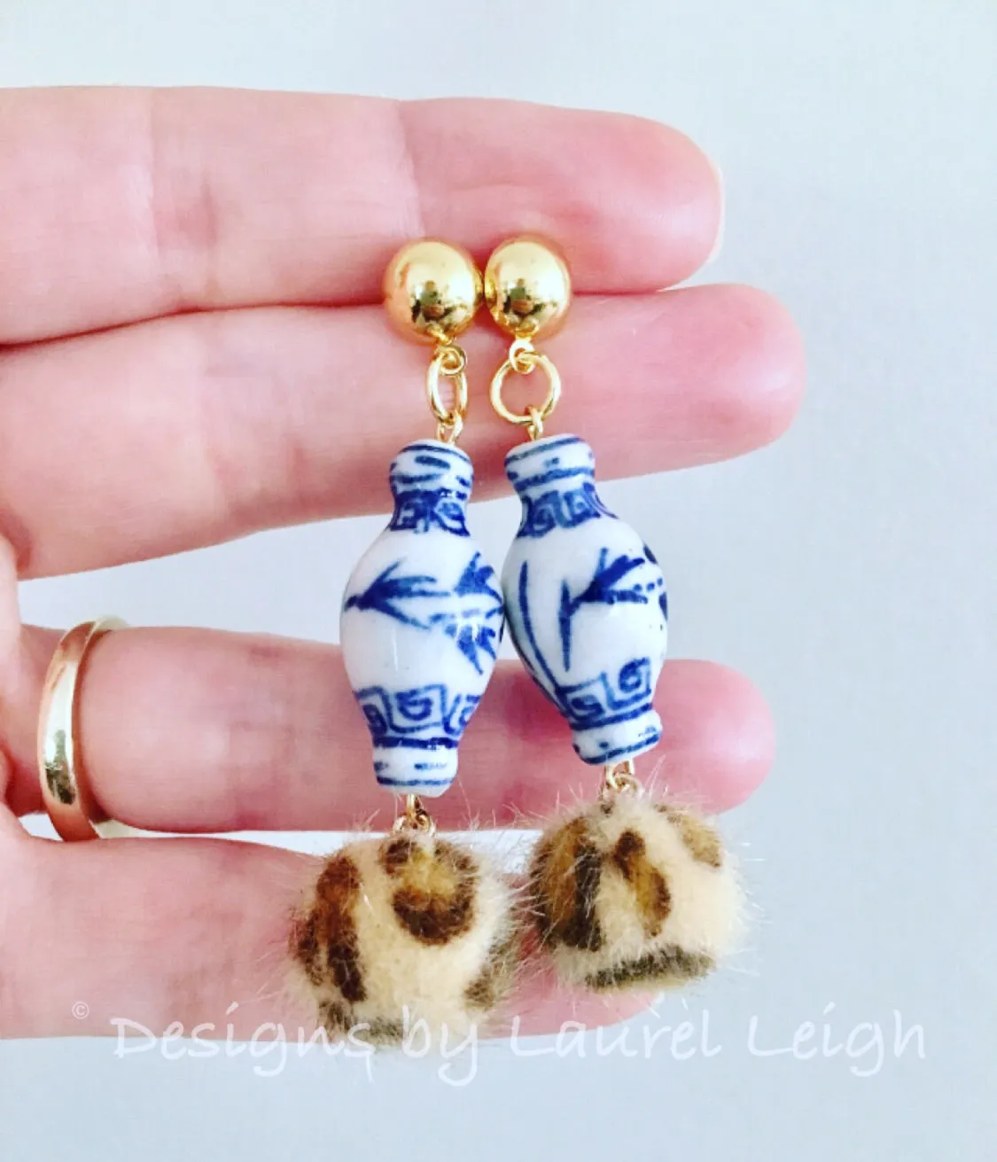 Chinoiserie Leopard Ginger Jar Drop Earrings