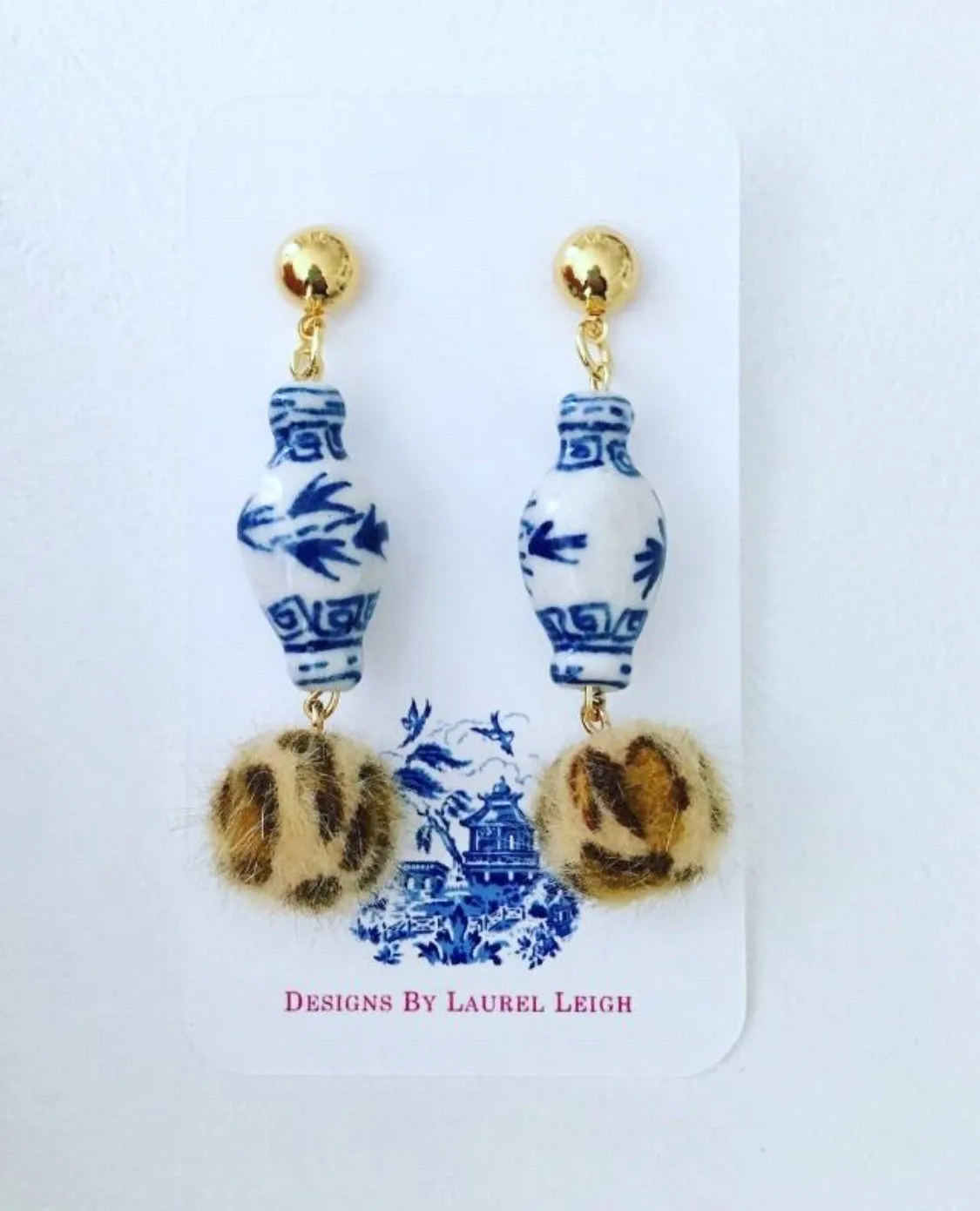 Chinoiserie Leopard Ginger Jar Drop Earrings