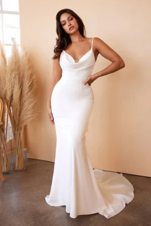 Cinderella Divine CD 7487W- Tie-Back Sash Charmeuse Mermaid Gown