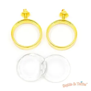 Circle Gold Thick Open Bezel Charm Faceted Glass (2 sets)