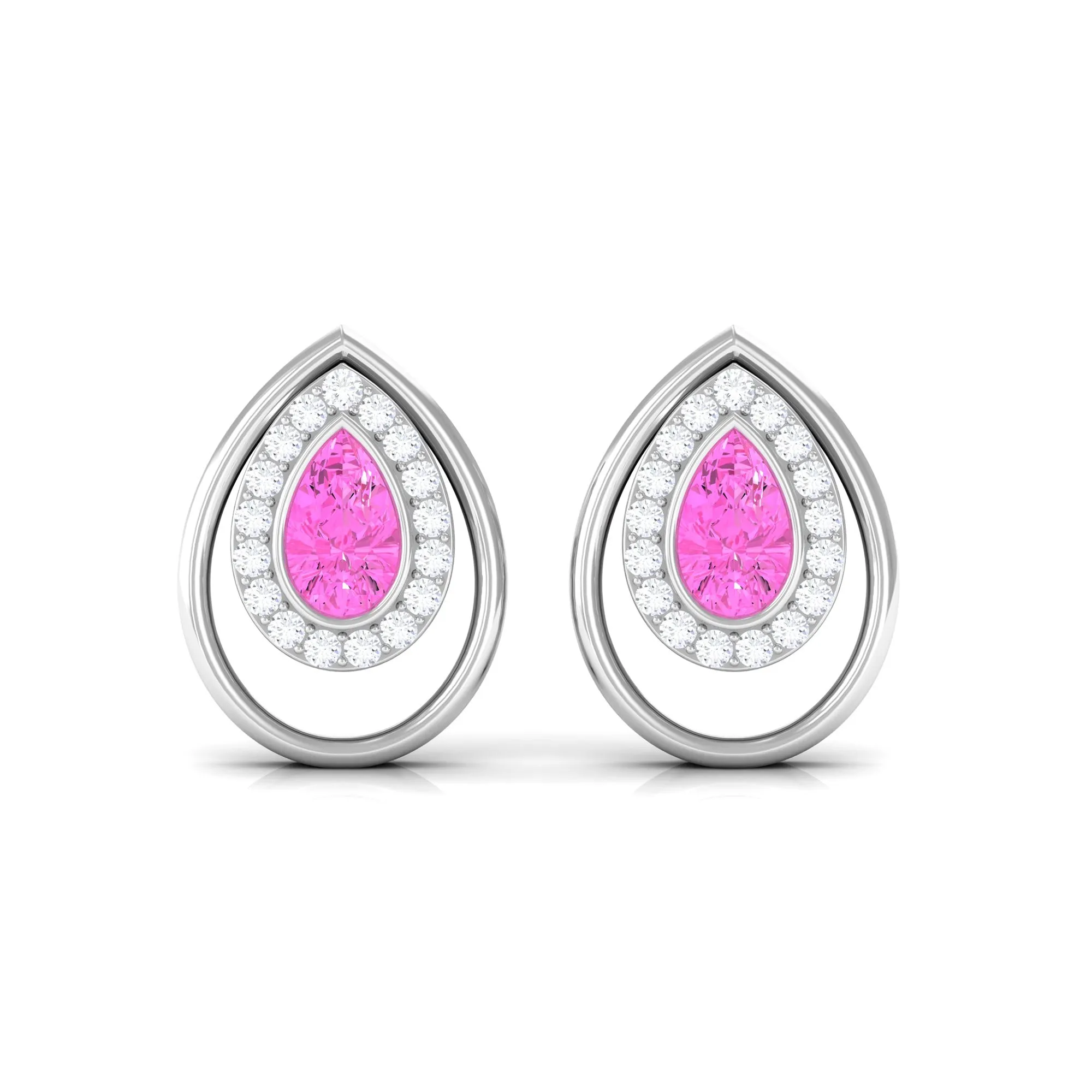 Classic Pink Sapphire and Diamond Teardrop Stud Earrings