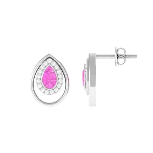 Classic Pink Sapphire and Diamond Teardrop Stud Earrings