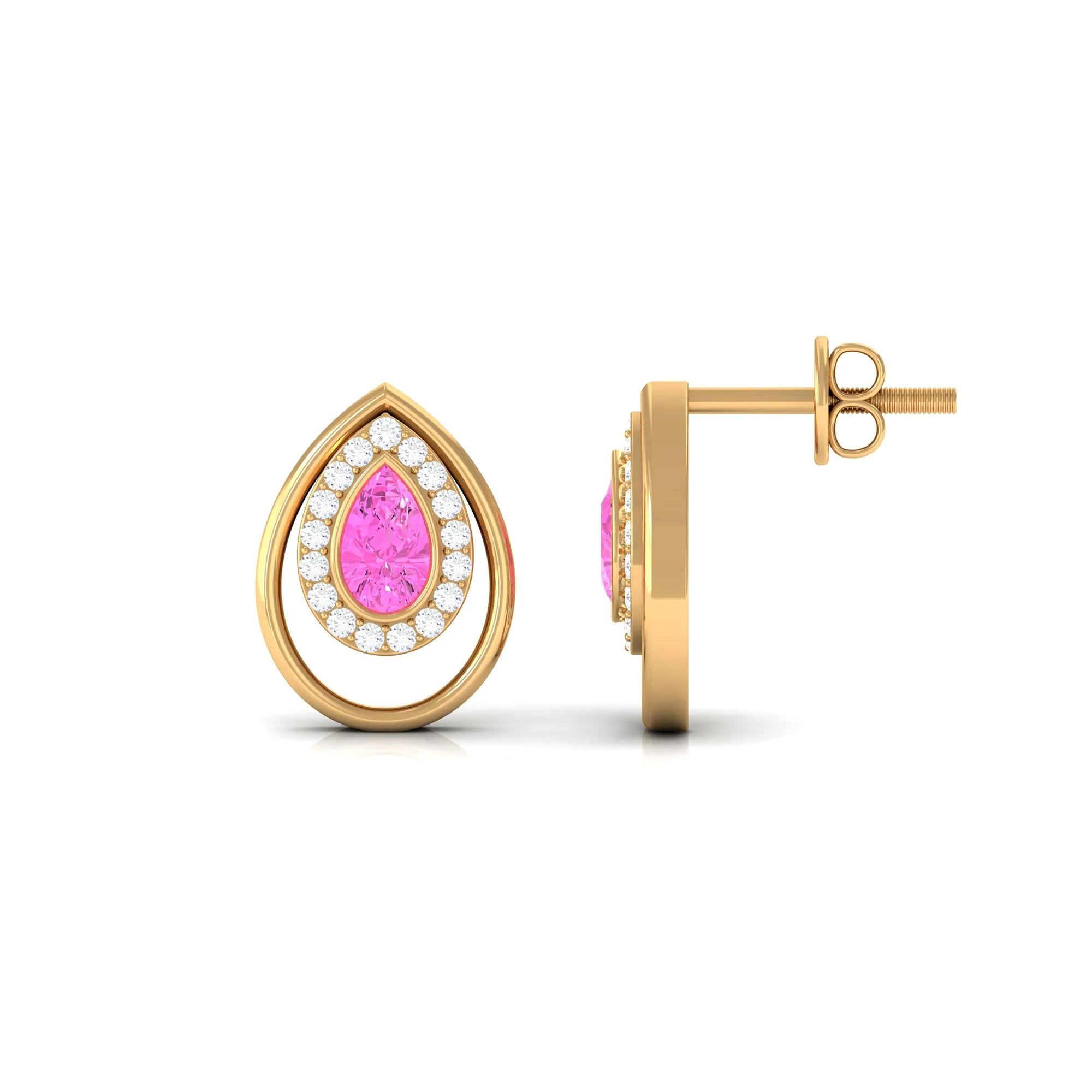 Classic Pink Sapphire and Diamond Teardrop Stud Earrings