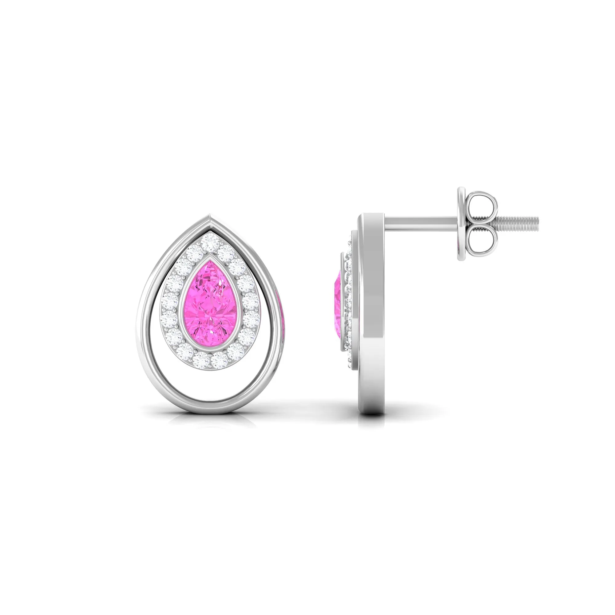 Classic Pink Sapphire and Diamond Teardrop Stud Earrings