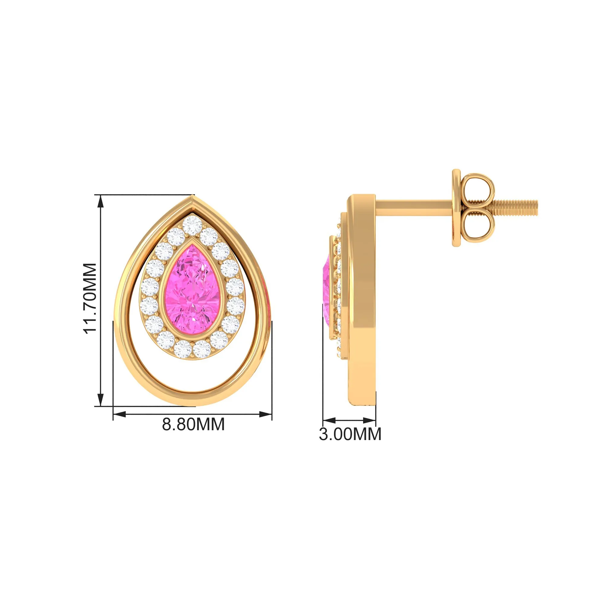 Classic Pink Sapphire and Diamond Teardrop Stud Earrings