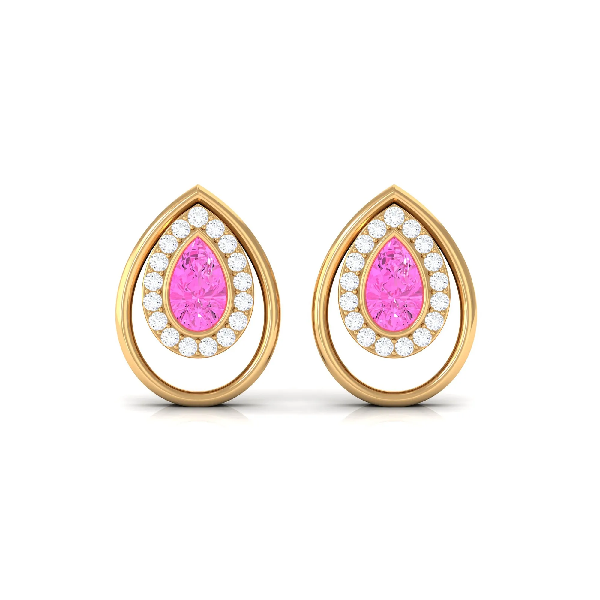 Classic Pink Sapphire and Diamond Teardrop Stud Earrings