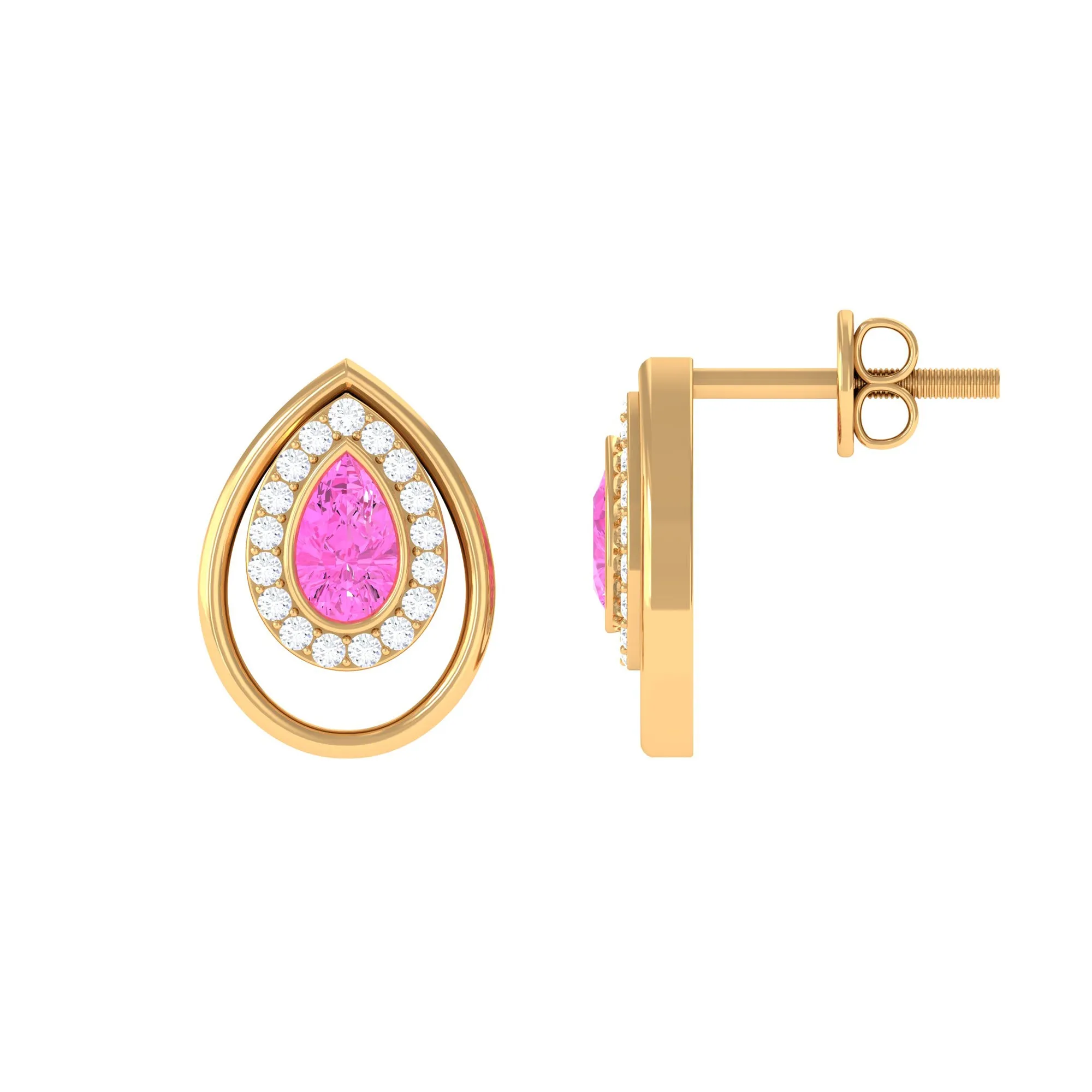 Classic Pink Sapphire and Diamond Teardrop Stud Earrings