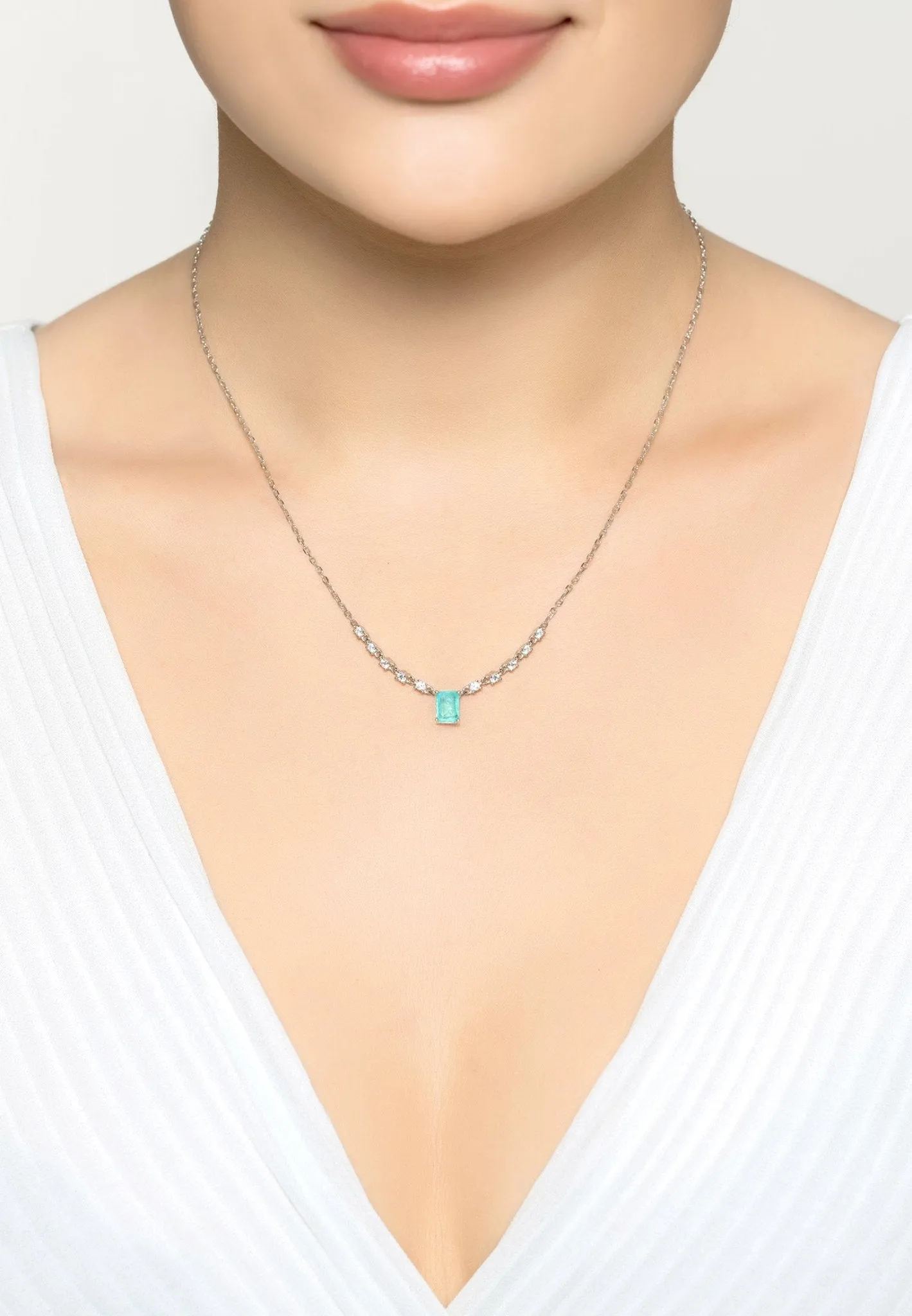Claudia Gemstone Pendant Necklace Silver Paraiba Tourmaline