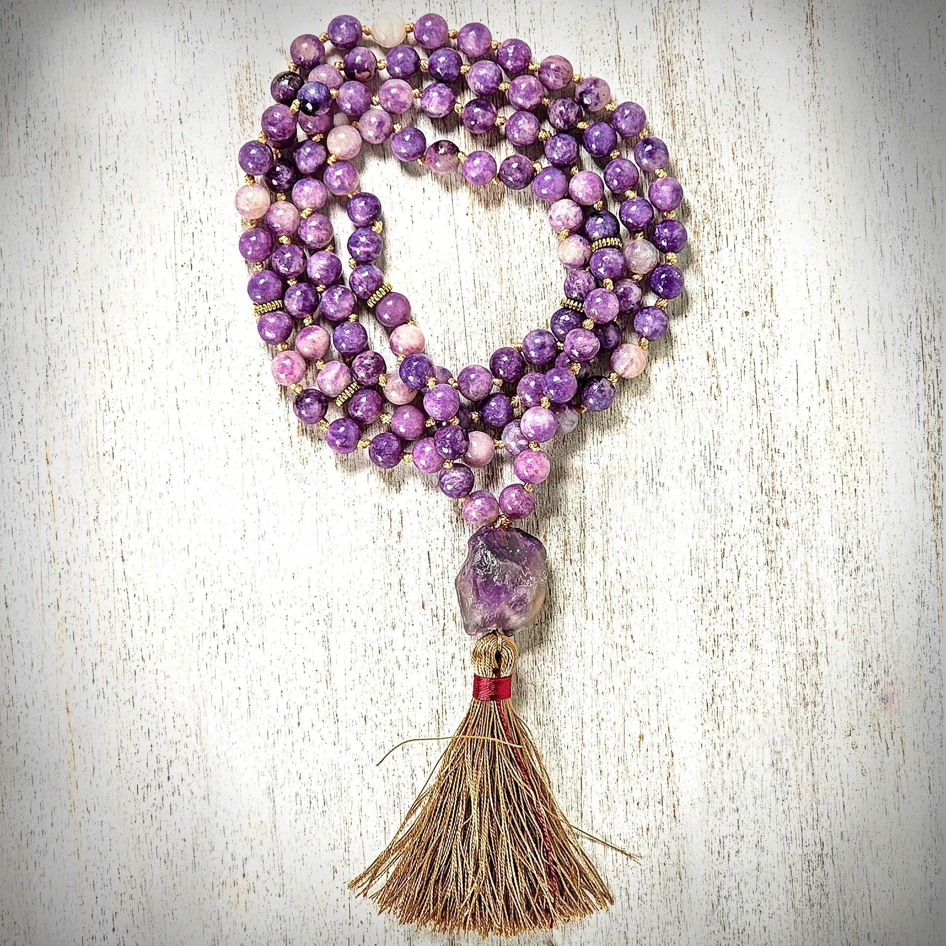 Cloudy Amethyst Quartz Mala Beads for Meditation and Intuition