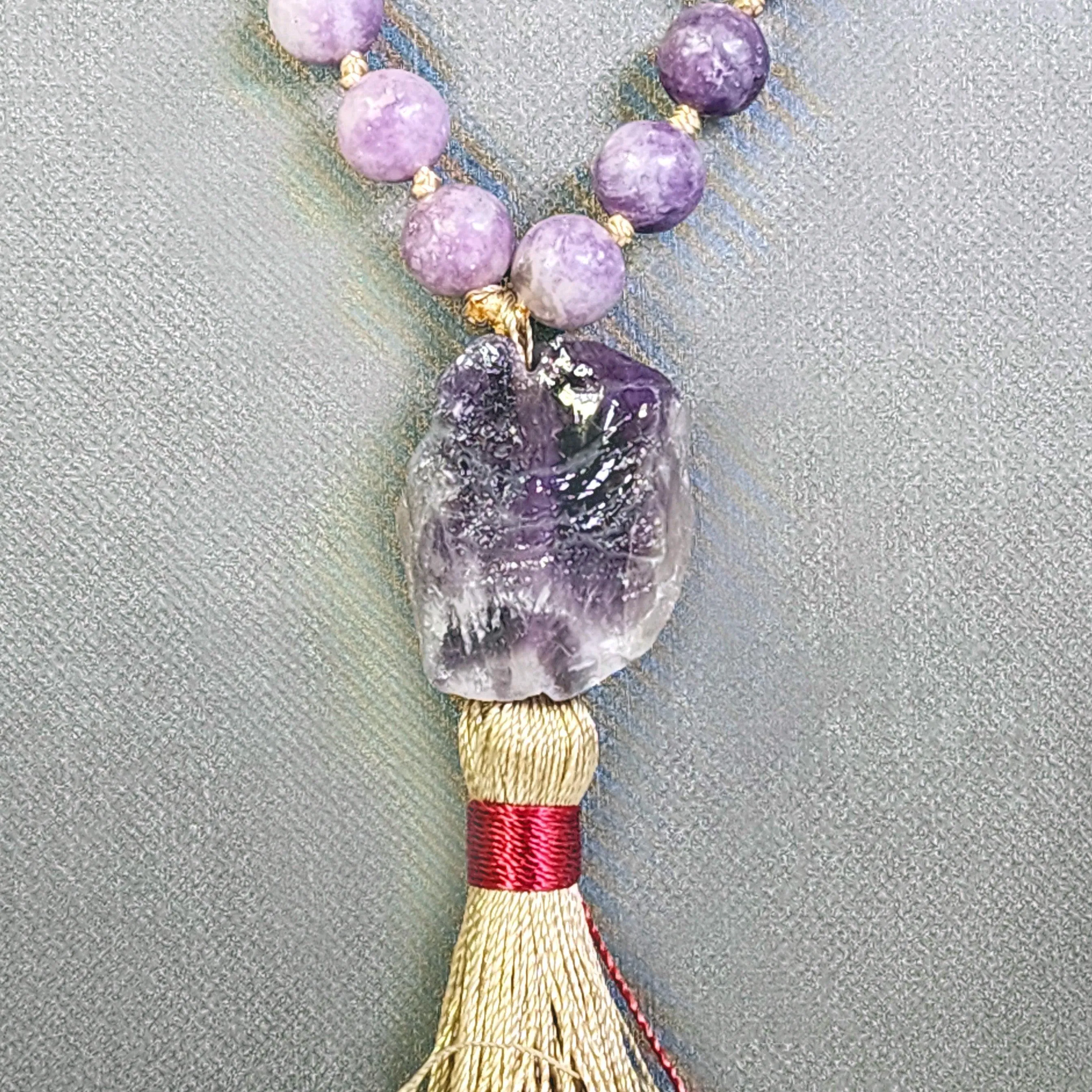 Cloudy Amethyst Quartz Mala Beads for Meditation and Intuition