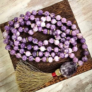 Cloudy Amethyst Quartz Mala Beads for Meditation and Intuition