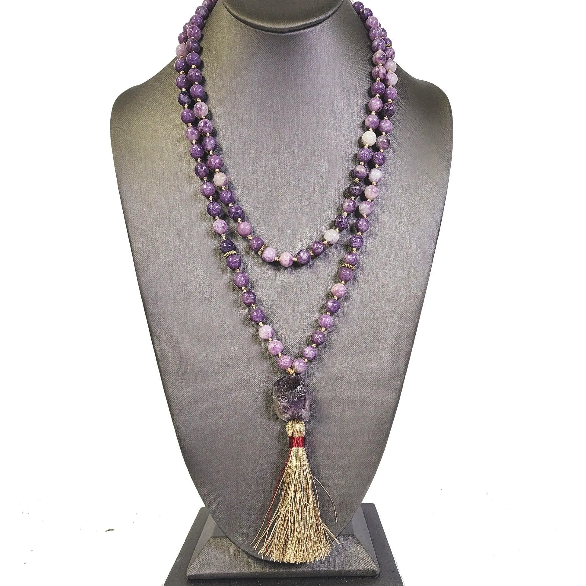 Cloudy Amethyst Quartz Mala Beads for Meditation and Intuition
