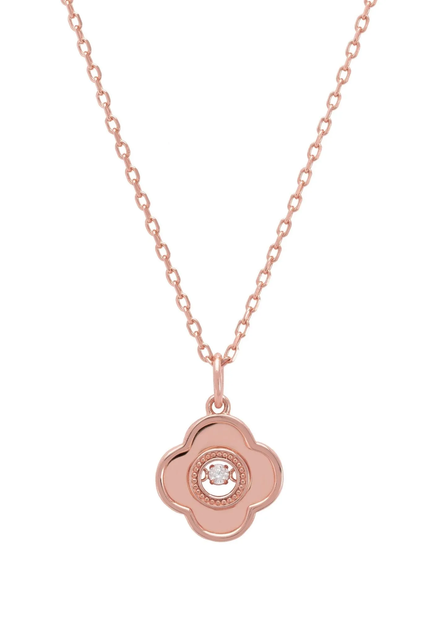 Clover Floating Stone Necklace Rosegold