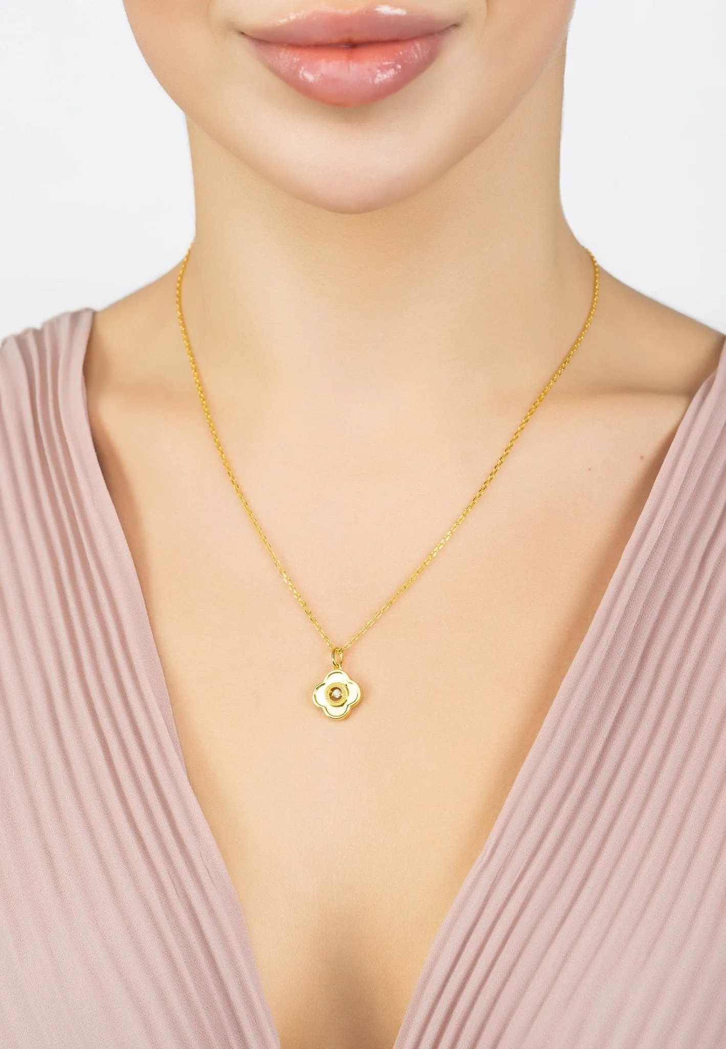 Clover Floating Stone Necklace Rosegold