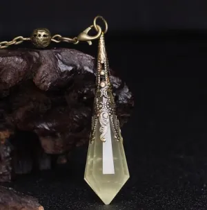 Color: Citrine - Spirit pendulum divination pendant energy stone natural crystal necklace gray moonlight purple powder white yellow blue sand black meteorite six-pointed star