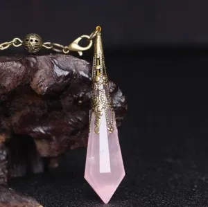 Color: Pink crystal - Spirit pendulum divination pendant energy stone natural crystal necklace gray moonlight purple powder white yellow blue sand black meteorite six-pointed star