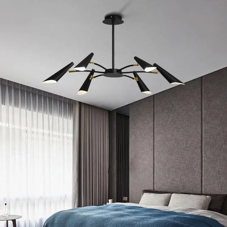 Contemporary Spider Ceiling Lamp - Black/White, 6/8 Lights, Metal Pendant Chandelier