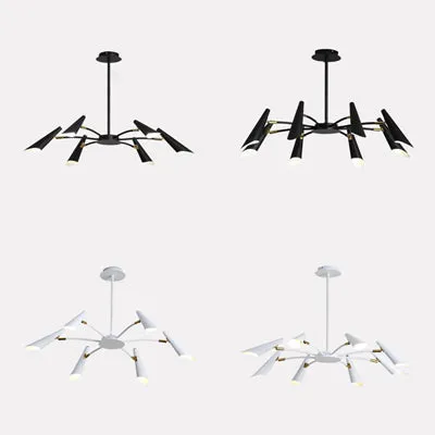 Contemporary Spider Ceiling Lamp - Black/White, 6/8 Lights, Metal Pendant Chandelier