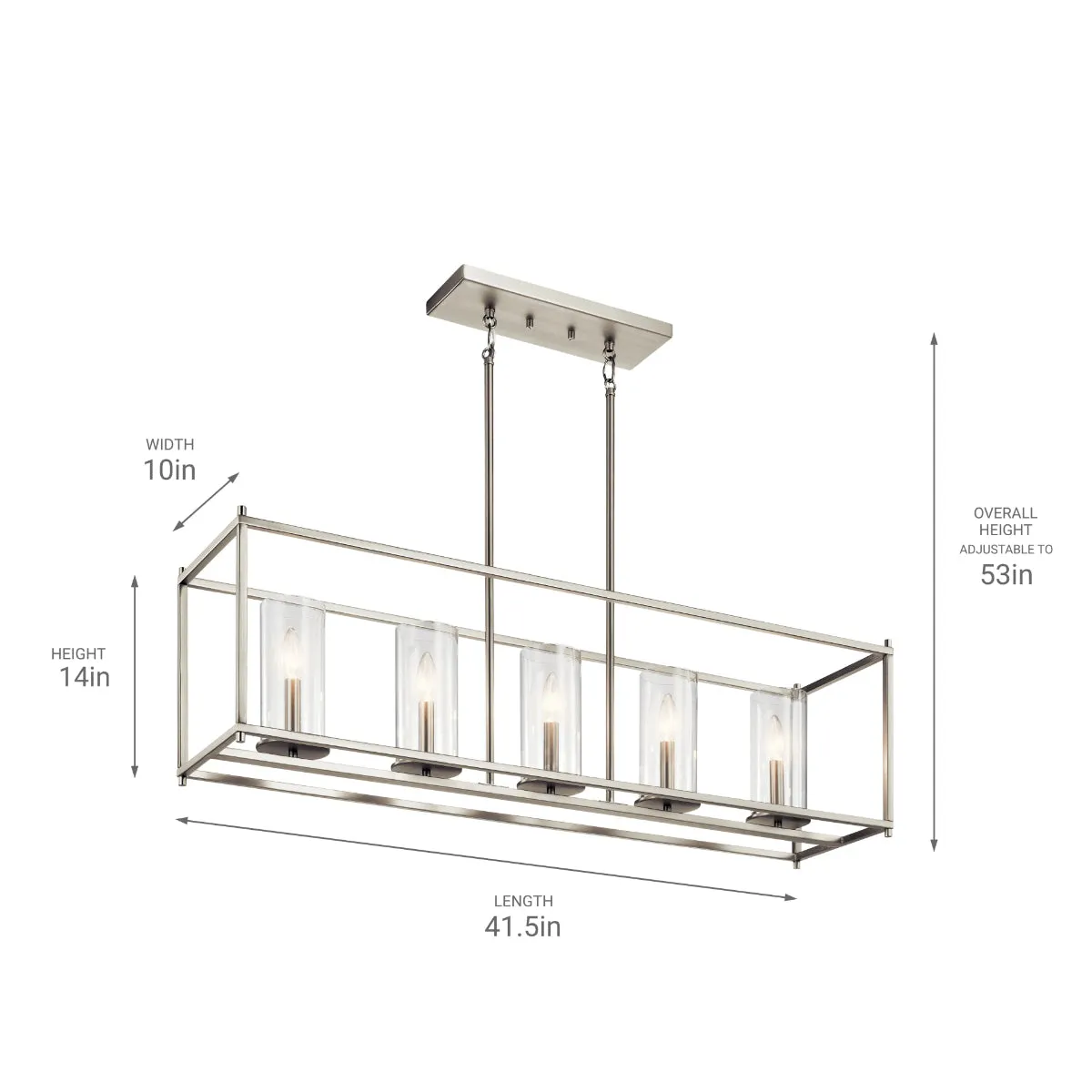 Crosby 42" 5-Light Linear Chandelier with Clear Glass, Brushed nickel Finish
