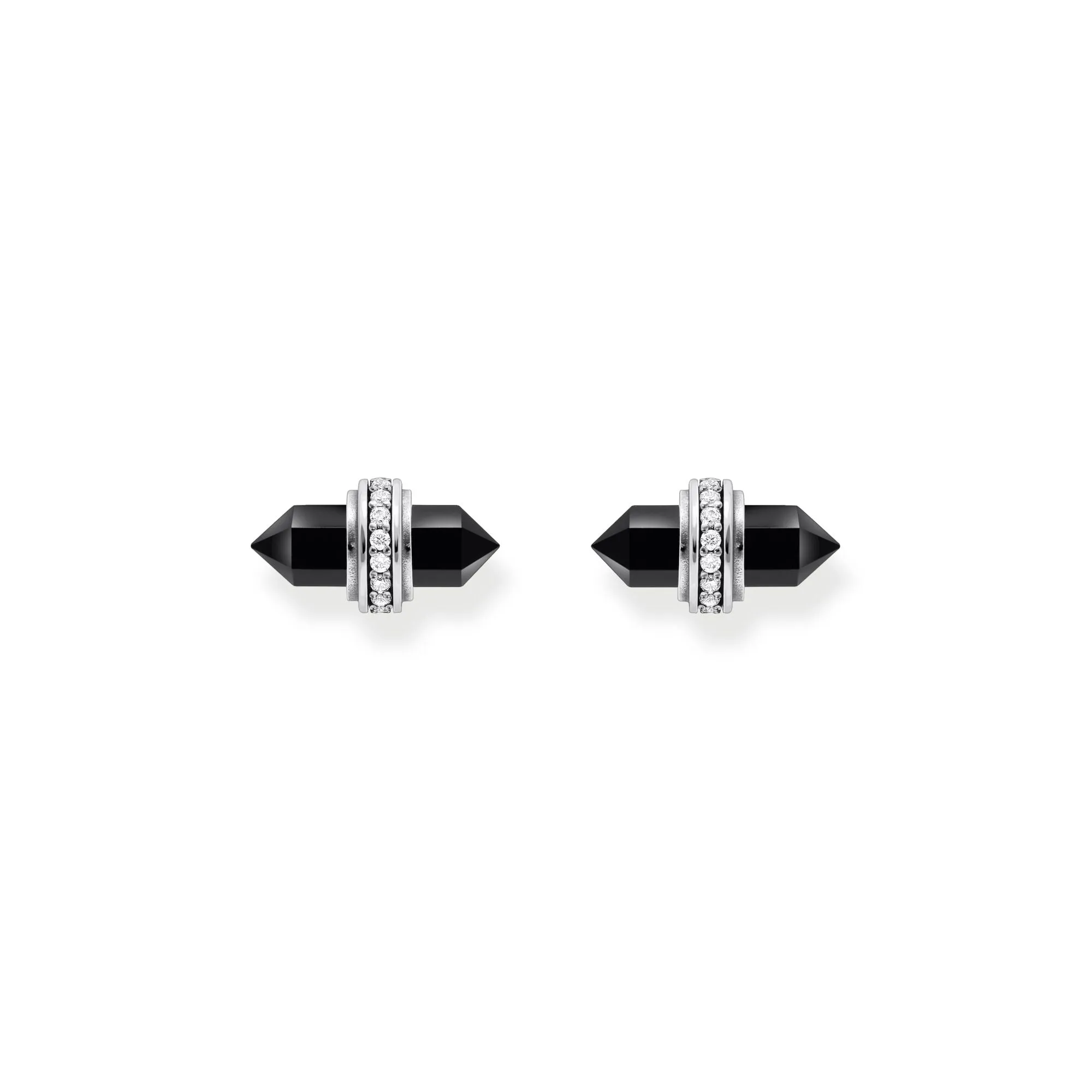 Crystal ear studs with onyx Silver