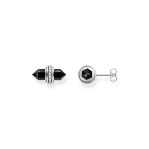 Crystal ear studs with onyx Silver