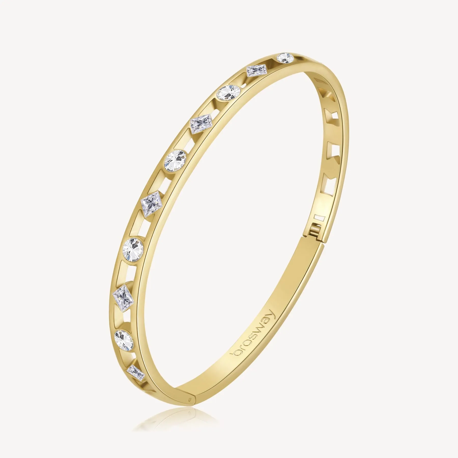 Crystal Station Bangle Bracelet in Gold Plated Stainless Steel
