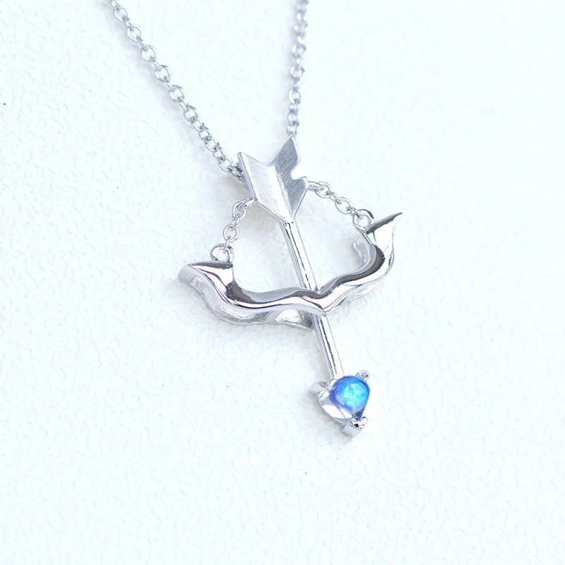 Cute Ladies Arrow Shaped White Gold Plated Sterling Silver Moonstone Pendant Necklace For Women