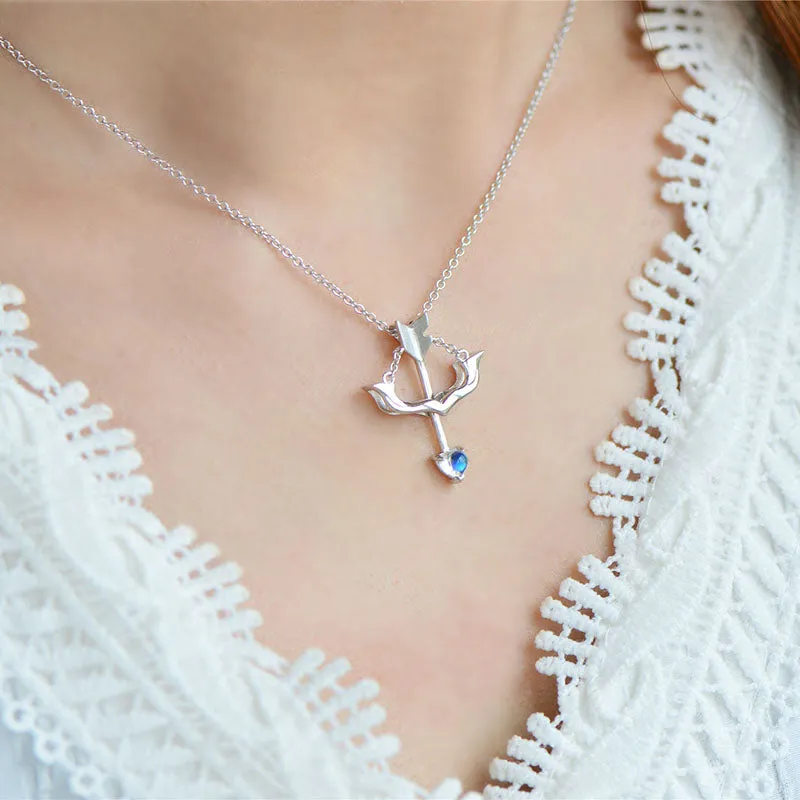 Cute Ladies Arrow Shaped White Gold Plated Sterling Silver Moonstone Pendant Necklace For Women