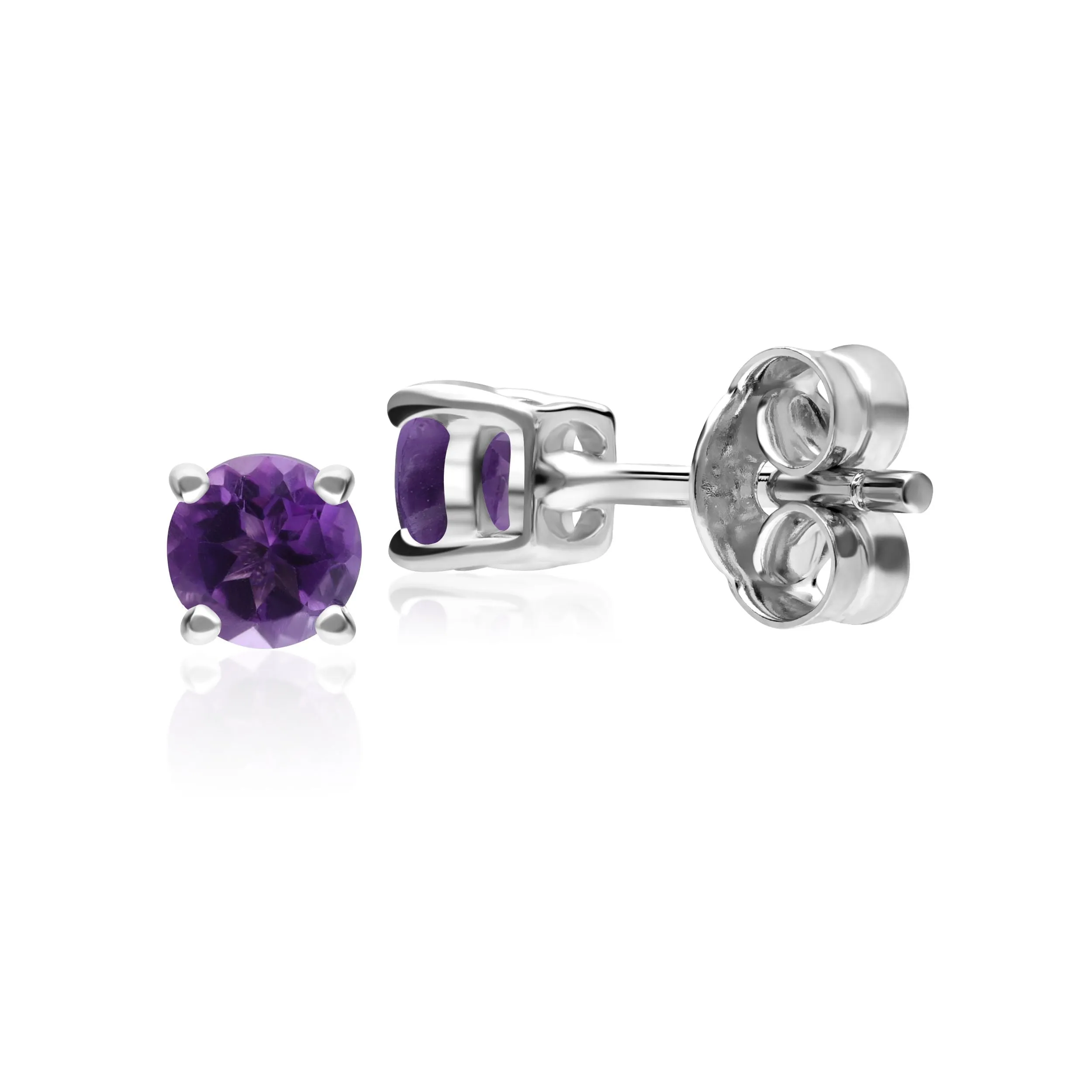 Damen 375 Gold 9ct Weißgold Amethyst Classic Claw Ohrringe Lila 3.50mm
