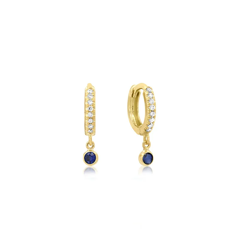 Diamond Huggies with Mini Blue Sapphire Bezel Drop