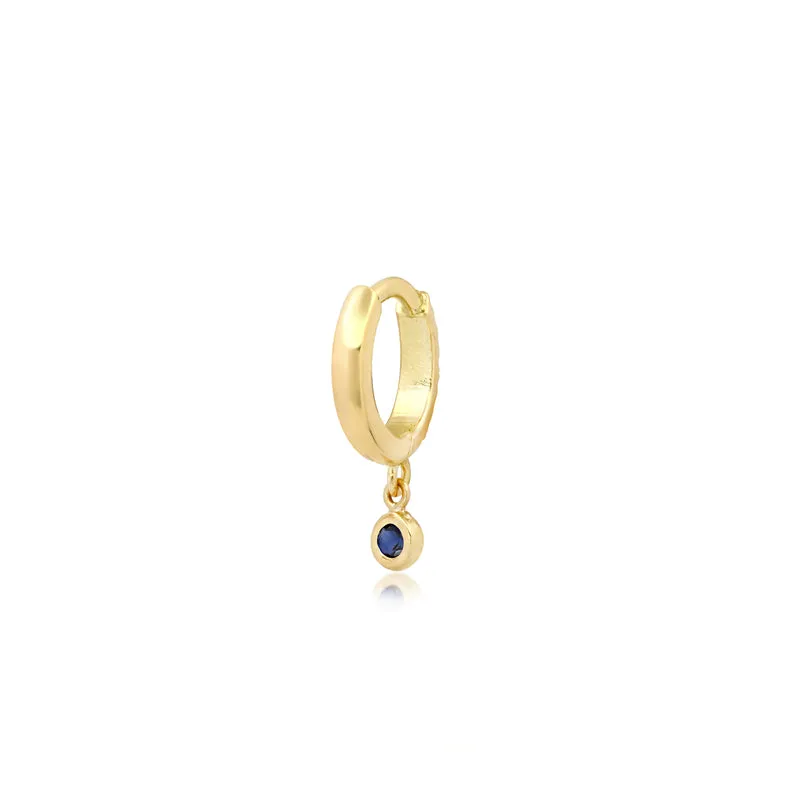 Diamond Huggies with Mini Blue Sapphire Bezel Drop