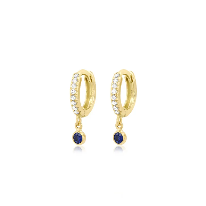 Diamond Huggies with Mini Blue Sapphire Bezel Drop