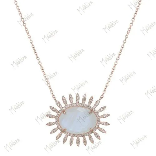 Diamond Rainbow Moonstone Stone Necklace