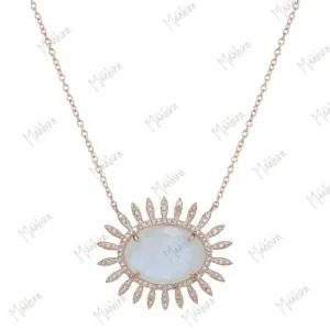 Diamond Rainbow Moonstone Stone Necklace