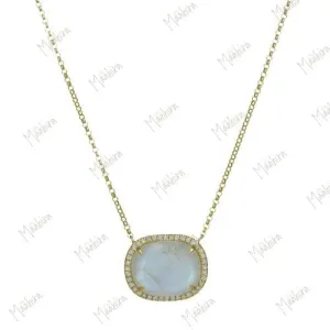Diamond Rainbow Moonstone Stud Necklace