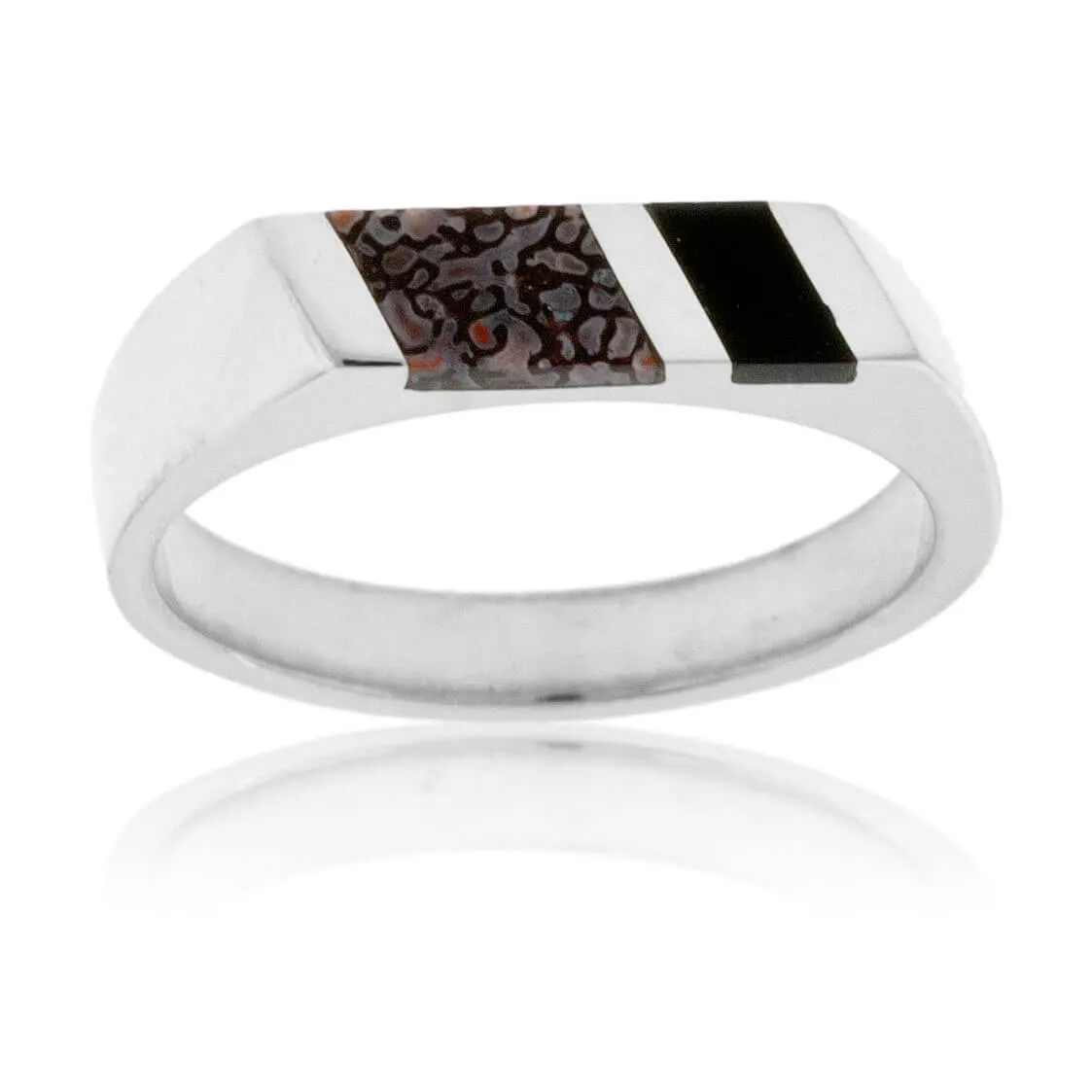 Dinosaur Bone & Onyx Double Inlay Ring