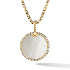 Disc Pendant in 18K Yellow Gold with Mother of Pearl and Pave Diamond Rim