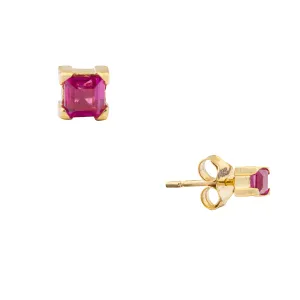 Dorothy, Square Ruby Studs 14k Gold