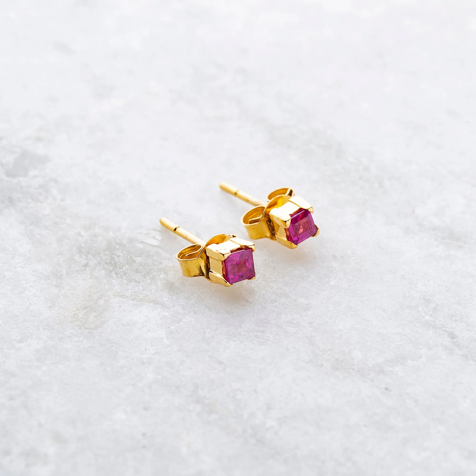 Dorothy, Square Ruby Studs 14k Gold