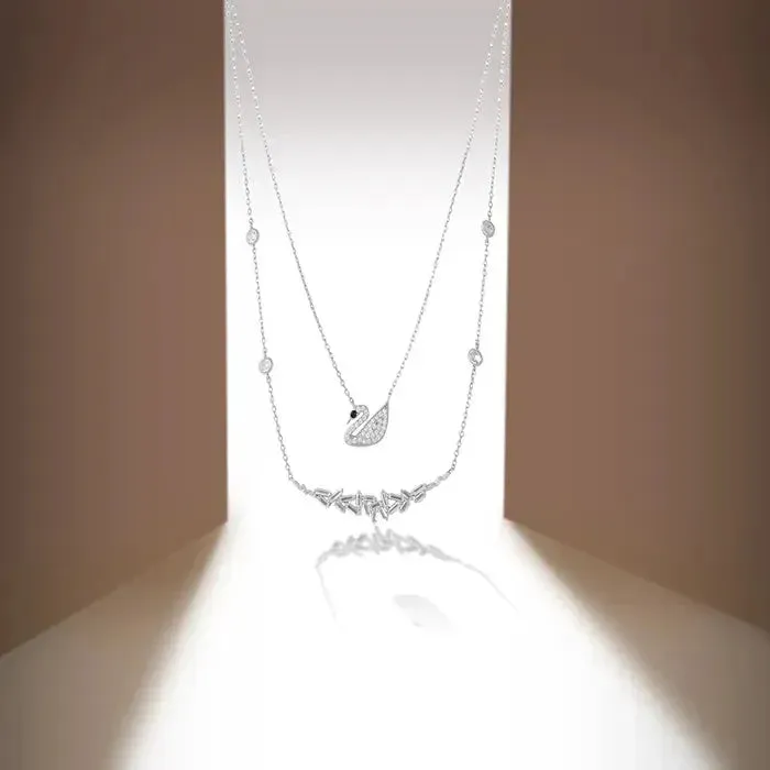 Double Layered Swan CZ Chain Locket